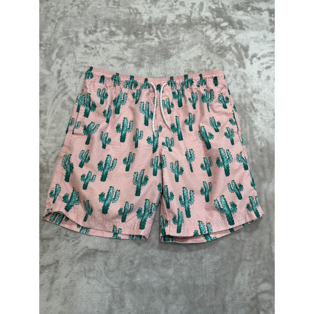 Valor Collective Swim Trunks Shorts Mens Size Large‎ Pink Cactus Drawstring EUC